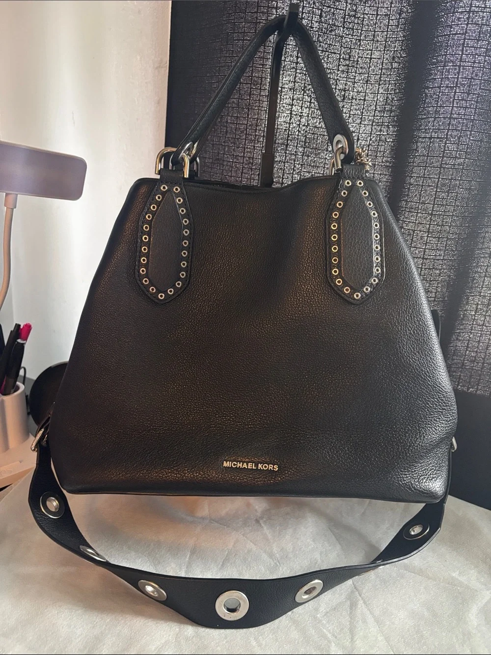 Michael Kors large rare Brooklyn Black Leather Tote with Tassel and Stud Accents - Picture 17 of 17